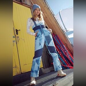 Small Free People Movement Printed All Prepped Ski Bib Overalls in Indigo Patch